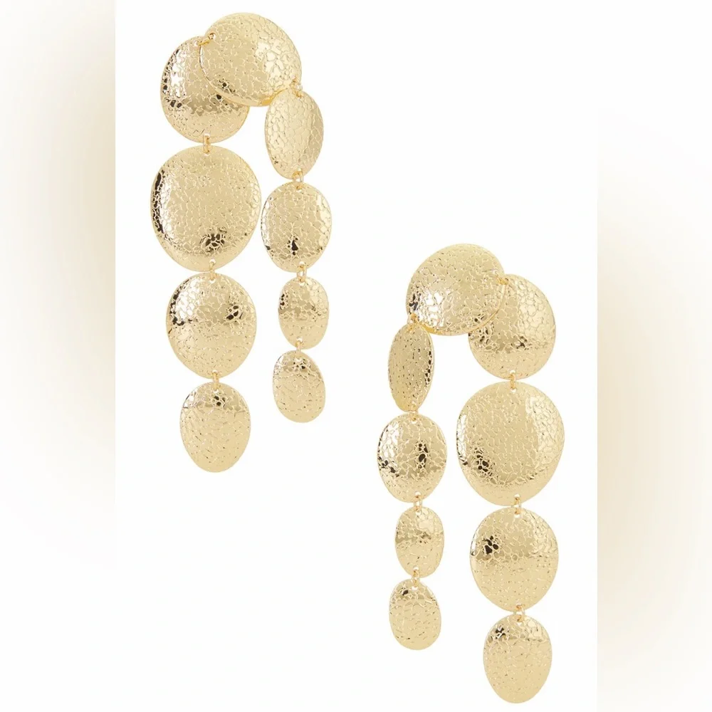 8 Other Reasons Revolve Gold Hammered Metal Statement Post Drop Earrings New